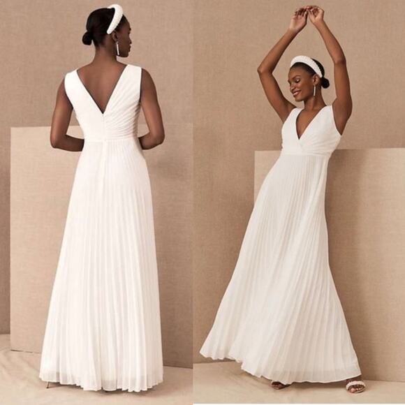 BHLDN Badgley Mischka Sloane Pleated Maxi Dress V-Neck Grown - Picture 1 of 12